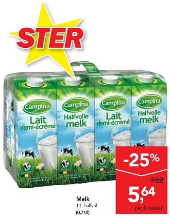 Promoties Melk halfvol - Campina - Geldig van 14/02/2018 tot 27/02/2018 bij Makro