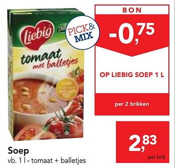 Promotions Soep tomaat + balletjes - Liebig - Valide de 14/02/2018 à 27/02/2018 chez Makro