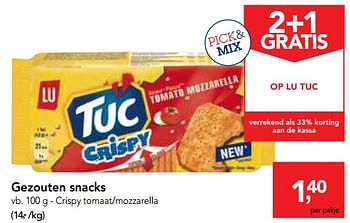 Promoties Lu crispy tomaat-mozzarella gezouten snacks - Lu - Geldig van 14/02/2018 tot 27/02/2018 bij Makro