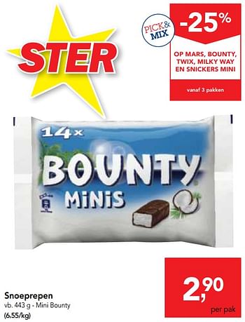Promotions Mini bounty snoeprepen - Bounty - Valide de 14/02/2018 à 27/02/2018 chez Makro