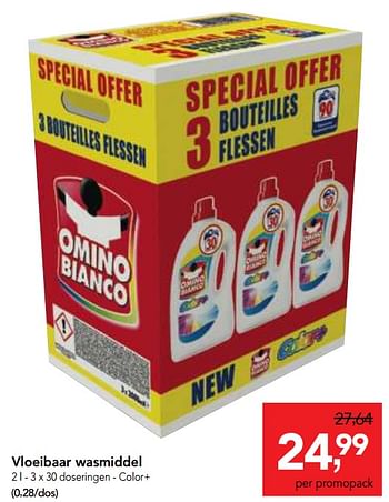 Promotions Omino bianco doseringen - color+ vloeibaar wasmiddel - Omino Bianco - Valide de 14/02/2018 à 27/02/2018 chez Makro