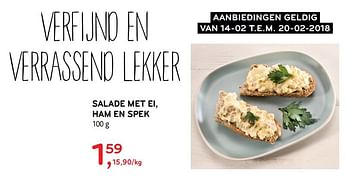 Promotions Salade met ei, ham en spek - Produit maison - Alvo - Valide de 14/02/2018 à 20/02/2018 chez Alvo