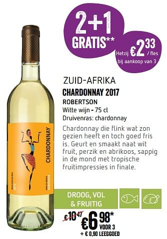 Promoties Chardonnay 2017 robertson - Witte wijnen - Geldig van 22/02/2018 tot 28/02/2018 bij Delhaize