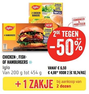 Promoties Chicken-, fish of hamburgers iglo - Iglo - Geldig van 22/02/2018 tot 28/02/2018 bij Delhaize