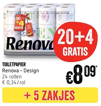 Promoties Toiletpapier renova design - Renova - Geldig van 22/02/2018 tot 28/02/2018 bij Delhaize