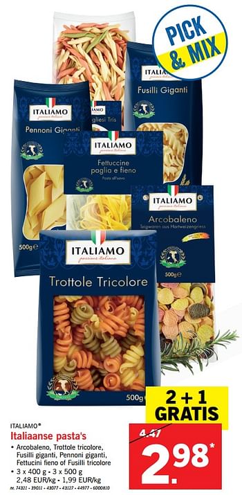 Promoties Italiaanse pasta`s - Italiamo - Geldig van 19/02/2018 tot 24/02/2018 bij Lidl