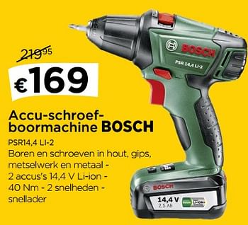 Promotions Bosch accu-schroefboormachine psr14,4 li-2 - Bosch - Valide de 01/02/2018 à 28/02/2018 chez Molecule