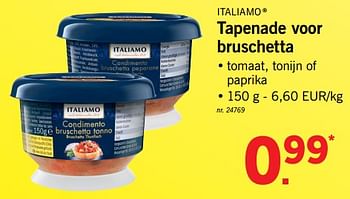 Promotions Tapenade voor bruschetta - Italiamo - Valide de 19/02/2018 à 24/02/2018 chez Lidl