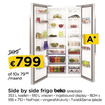Promotions Side by side frigo beko gn163120x - Beko - Valide de 01/02/2018 à 28/02/2018 chez Molecule