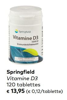 Promotions Springfield vitamine d3 - Springfield - Valide de 07/02/2017 à 06/03/2018 chez Bioplanet