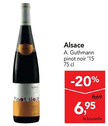 Promotions Alsace a. guthmann pinot noir `15  - Vins rouges - Valide de 14/02/2018 à 27/02/2018 chez Makro