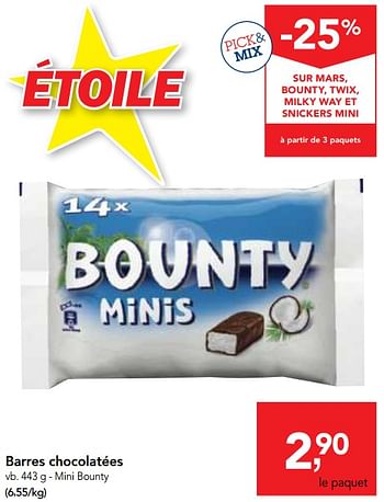 Promoties Barres chocolatées - Bounty - Geldig van 14/02/2018 tot 27/02/2018 bij Makro