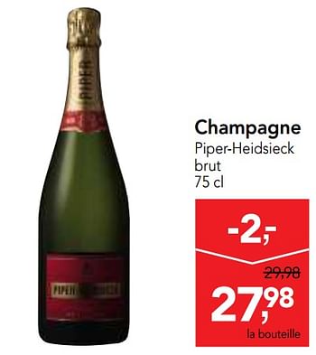 Promotions Champagne piper-heidsieck brut - Piper-Heidsieck - Valide de 14/02/2018 à 27/02/2018 chez Makro