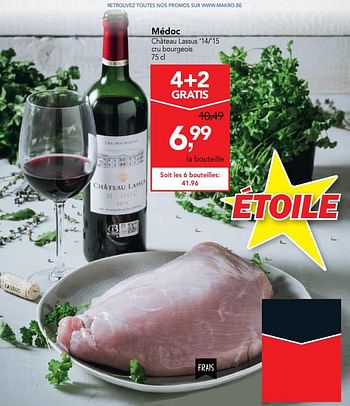 Promoties Médoc château lassus `14-`15  cru bourgeois - Rode wijnen - Geldig van 14/02/2018 tot 27/02/2018 bij Makro