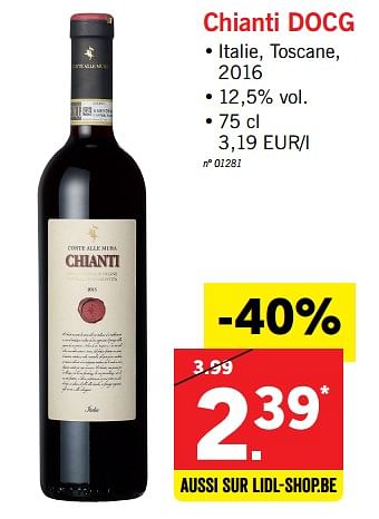 Promotions Chianti docg - Vins rouges - Valide de 19/02/2018 à 24/02/2018 chez Lidl