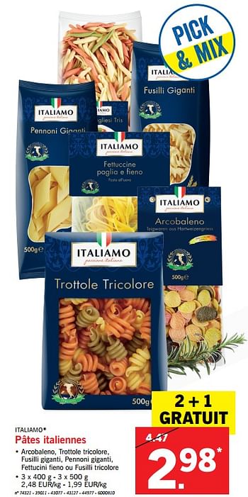 Promotions Pâtes italiennes - Italiamo - Valide de 19/02/2018 à 24/02/2018 chez Lidl