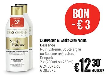 Promotions Shampooing ou après-shampooing dessange - Dessange - Valide de 22/02/2018 à 28/02/2018 chez Delhaize