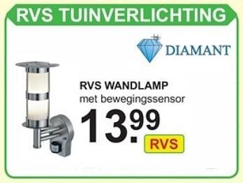 Promoties Rvs tuinverlichting diamant rvs wandlamp - Diamant - Geldig van 12/02/2018 tot 03/03/2018 bij Van Cranenbroek