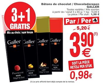 Promoties Bâtons de chocolat - chocoladerepen galler - Galler - Geldig van 13/02/2018 tot 19/02/2018 bij Cora