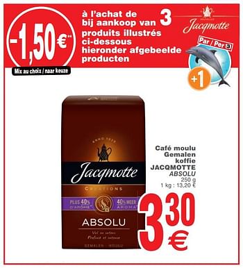 Promoties Café moulu gemalen koffie jacqmotte absolu - JACQMOTTE - Geldig van 13/02/2018 tot 19/02/2018 bij Cora