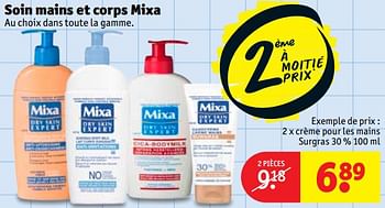 Promotions Mixa 2 x crème pour les mains surgras 30 % - Mixa - Valide de 13/02/2018 à 25/02/2018 chez Kruidvat