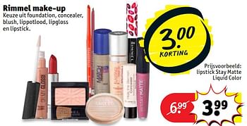 Promotions Rimmel lipstick stay matte liquid color - Rimmel - Valide de 13/02/2018 à 25/02/2018 chez Kruidvat