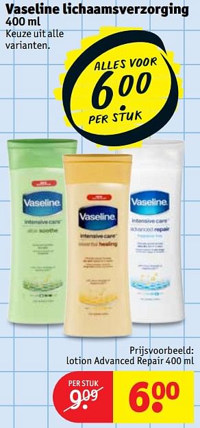 Promotions Vaseline lotion advanced repair - Vaseline  - Valide de 13/02/2018 à 25/02/2018 chez Kruidvat