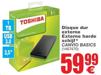 Promotions Toshiba disque dur externe externe harde schijf canvio basics - Toshiba - Valide de 13/02/2018 à 26/02/2018 chez Cora