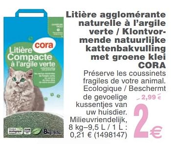 Promoties Litière agglomérante naturelle à l`argile verte - klont vormende natuurlijke katten bakvulling met groene klei cora - Huismerk - Cora - Geldig van 13/02/2018 tot 26/02/2018 bij Cora
