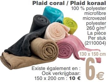 Promoties Plaid coral - plaid koraal - Huismerk - Cora - Geldig van 13/02/2018 tot 26/02/2018 bij Cora