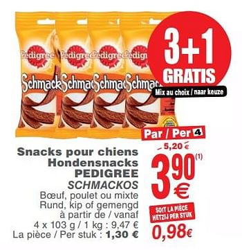 Promoties Snacks pour chiens hondensnacks pedigree schmackos - Pedigree - Geldig van 13/02/2018 tot 19/02/2018 bij Cora