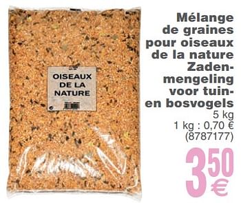 Promotions Mélange de graines pour oiseaux de la nature zadenmengeling voor tuinen bosvogels - Produit maison - Cora - Valide de 13/02/2018 à 26/02/2018 chez Cora