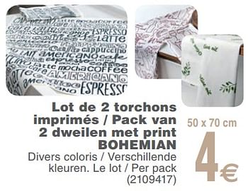 Promotions Lot de 2 torchons imprimés - pack van 2 dweilen met print bohemian - Produit maison - Cora - Valide de 13/02/2018 à 26/02/2018 chez Cora
