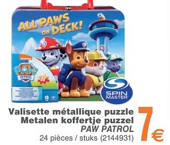 Promotions Valisette métallique puzzle metalen koffertje puzzel paw patrol - Spin Master - Valide de 13/02/2018 à 26/02/2018 chez Cora