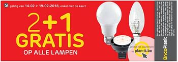 Promoties 2 + 1 gratis op alle lampen - Huismerk - BricoPlanit - Geldig van 13/02/2018 tot 19/02/2018 bij BricoPlanit