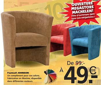 Promotions Fauteuil johnson - Produit maison - Seats and Sofas - Valide de 18/02/2018 à 24/02/2018 chez Seats and Sofas