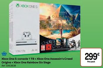 Promoties Xbox one s-console 1 tb + xbox one assassin`s creed origins + xbox one rainbow six sieg - Microsoft Game Studios - Geldig van 14/02/2018 tot 26/02/2018 bij Carrefour