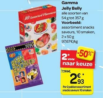 Promoties Gamma jelly belly assortiment snacks saveurs - Jelly Belly - Geldig van 14/02/2018 tot 26/02/2018 bij Carrefour