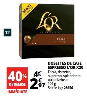 Promotions Dosettes de café espresso l`or x20 - Douwe Egberts - Valide de 14/02/2018 à 20/02/2018 chez Auchan Ronq