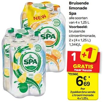 Promoties Spa bruisende citroenlimonade - Spa - Geldig van 14/02/2018 tot 26/02/2018 bij Carrefour