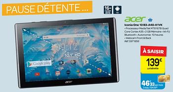 Promotions Acer iconia one 10 b3-a40-k1vk - Acer - Valide de 14/02/2018 à 26/02/2018 chez Carrefour