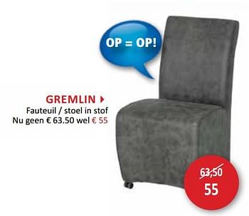 Promotions Gremlin fauteuil - stoel - Produit maison - Weba - Valide de 14/02/2018 à 13/03/2018 chez Weba