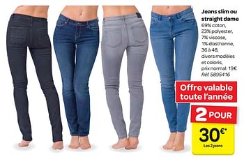 Promotions Jeans slim ou straight dame - Produit maison - Carrefour  - Valide de 14/02/2018 à 26/02/2018 chez Carrefour
