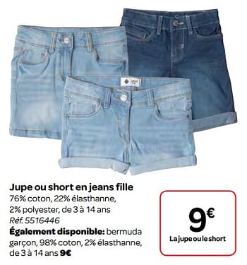 Promotions Jupe ou short en jeans fille - Tex - Valide de 14/02/2018 à 26/02/2018 chez Carrefour