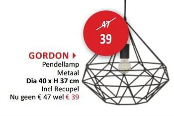 Promotions Gordon pendellamp - Produit maison - Weba - Valide de 14/02/2018 à 13/03/2018 chez Weba