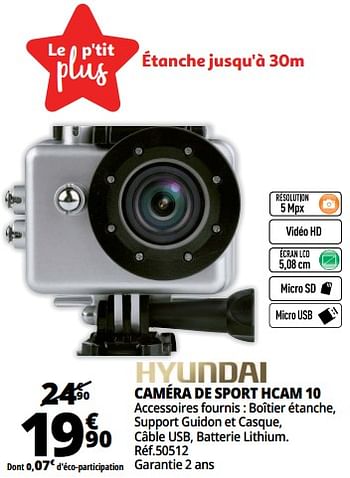 Promoties Hyunadai caméra de sport hcam 10 - Hyundai - Geldig van 14/02/2018 tot 20/02/2018 bij Auchan