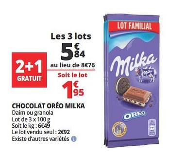 Promotions Chocolat oréo milka - Milka - Valide de 14/02/2018 à 20/02/2018 chez Auchan Ronq