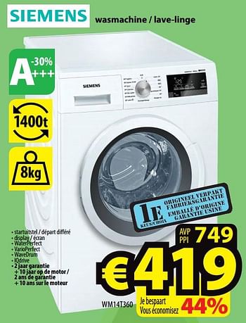 Promotions Siemens wasmachine - lave-linge wm14t360 - Siemens - Valide de 15/02/2018 à 21/02/2018 chez ElectroStock