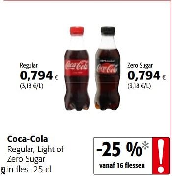 Promotions Coca-cola regular, light of zero sugar in fles - Coca Cola - Valide de 14/02/2018 à 27/02/2018 chez Colruyt