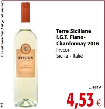 Promoties Terre siciliane i.g.t. fianochardonnay 2016 - Witte wijnen - Geldig van 14/02/2018 tot 27/02/2018 bij Colruyt